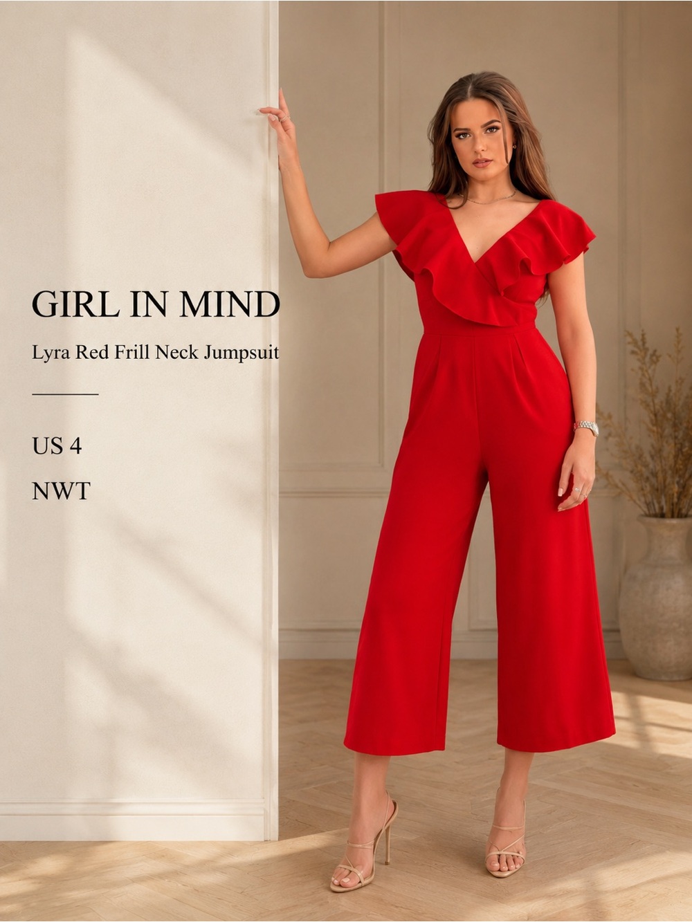 Red Ruffle V-Neck Jumpsuit